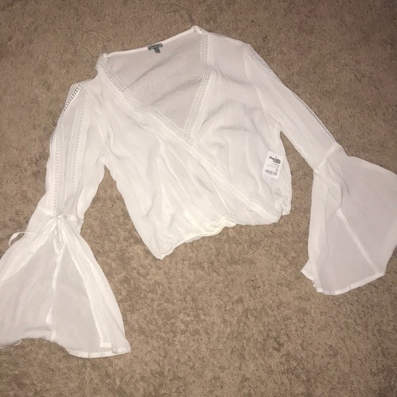 Charlotte Russe Tops - Bell sleeve white cropped blouse
